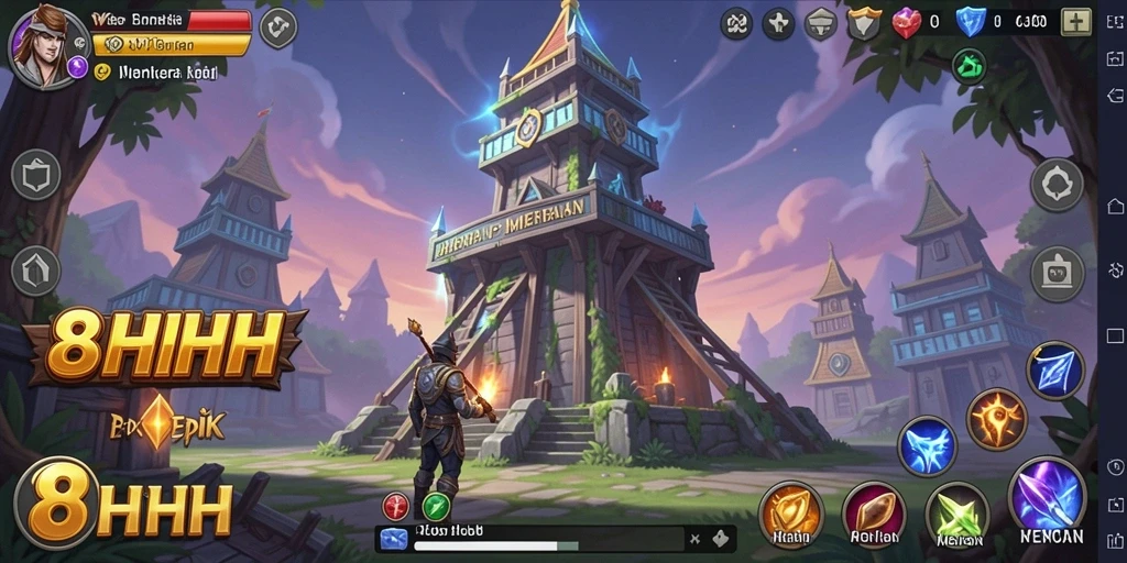 Tampilan gameplay menakjubkan dalam 8HHH Tower Defense.