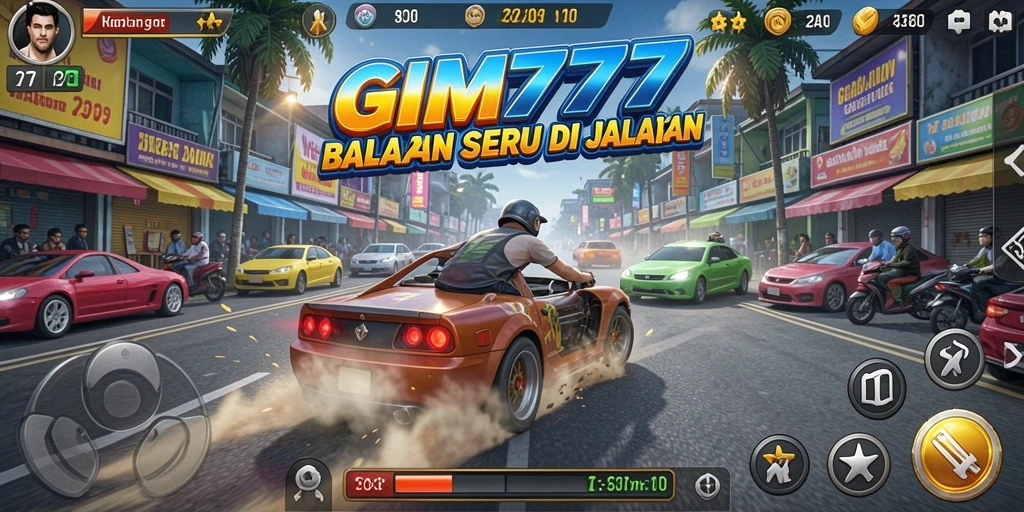 Screenshot menunjukkan pengalaman balapan seru di GIM777.