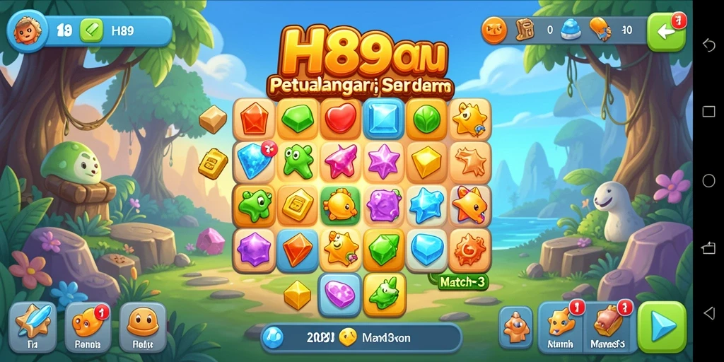 Tampilan permainan H89 menunjukkan keseruan mencocokkan elemen Match-3.