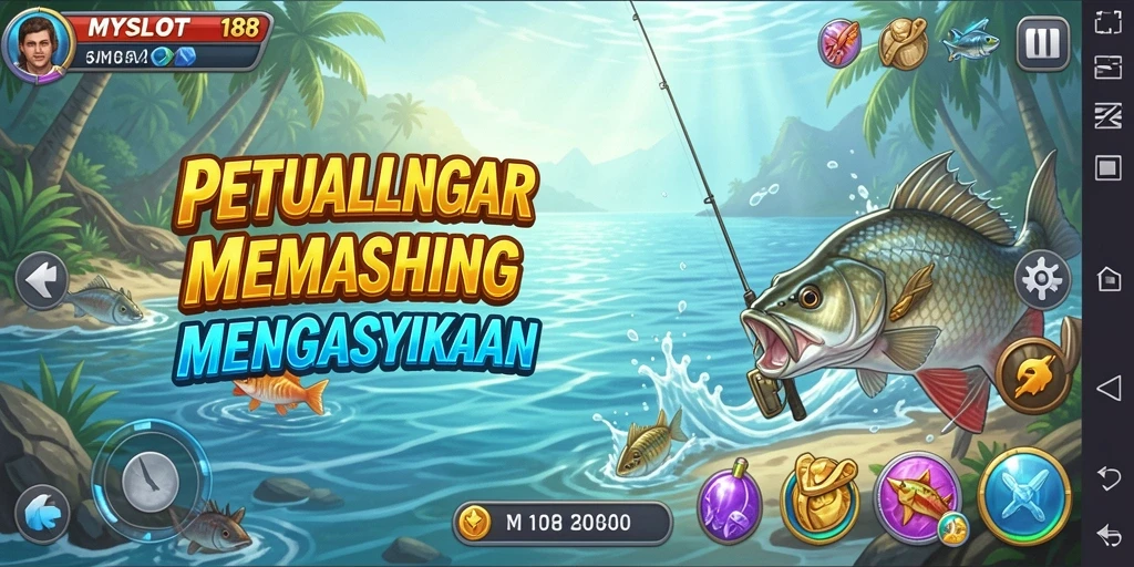 Gameplay memancing seru di MYSLOT188 dengan berbagai ikan.