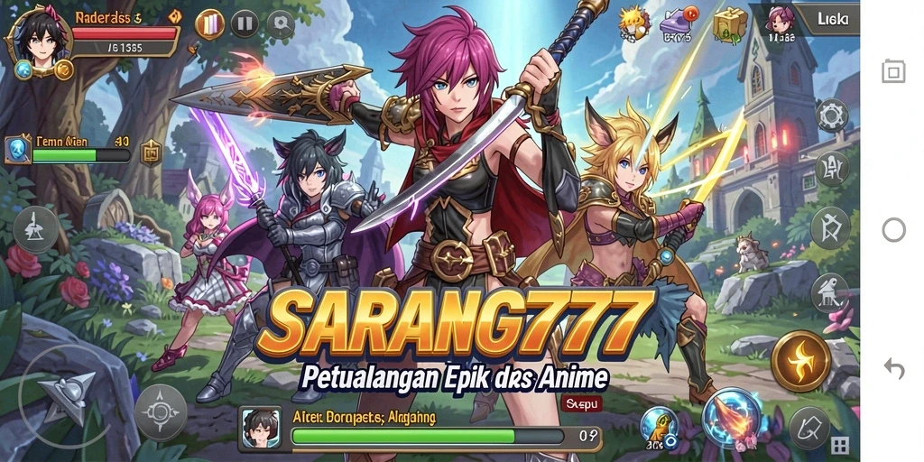 Tangkapan layar dari gameplay SARANG777 yang menunjukkan aksi seru karakter Anime.