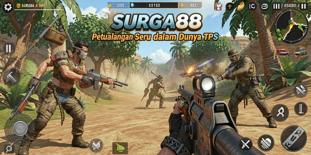 Tampilan aksi seru dalam gameplay TPS SURGA88.