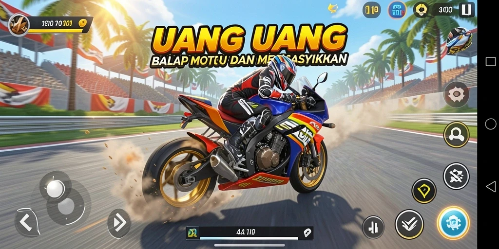 Tampilan gameplay balapan motor yang menegangkan.